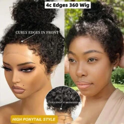 4C Curly Edges Hairline Glueless Curly Lace Front Human Hair Wig With Super Natural Hairline 220% Density -Ethereal Hair Shop 865