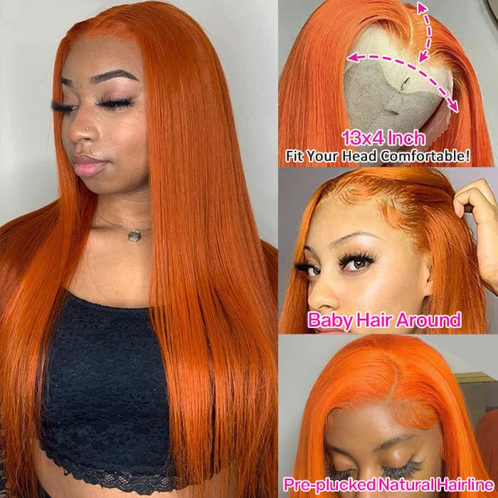 Orange Ginger Wig 13x4 13x6 HD Lace Front Wig Straight & Body Wave Pre-colored Human Hair Wigs 8 Orange Ginger Wig 13x4 13x6 HD Lace Front Wig Straight & Body Wave Pre-colored Human Hair Wigs - Image 6