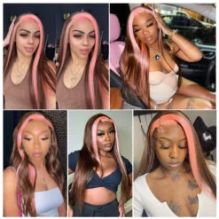 Strawberry Pink & Chocolate Skunk Stripe Color Wig Straight And Body Wave 13*4 Lace Front Wig 20 Strawberry Pink & Chocolate Skunk Stripe Color Wig Straight And Body Wave 13*4 Lace Front Wig -Ethereal Hair Shop 970 3