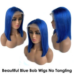 Blue Bob Wig 220% Density Straight 13x4 Lace Front Human Hair Wig Natural Hairline Bob Wigs -Ethereal Hair Shop 992