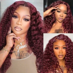 #99J Burgundy Wig Deep Wave Glueless Ready & Go Pre Cut Lace Closure Wig With Natural Hairline -Ethereal Hair Shop 99J 14