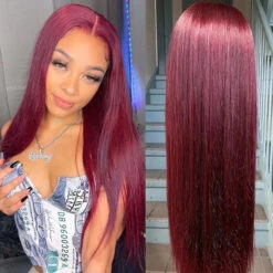 C-Shape Ear Design Body Wave Wig 99J Burgundy Color Glueless 8x5 HD Lace Wigs With Pre-Plucked Hairline -Ethereal Hair Shop 99J 7