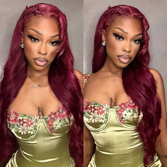 99J Burgundy Color Glueless 5x5 HD Lace Closure Wigs Human Hair 180% Density 4 99J Burgundy Color Glueless 5x5 HD Lace Closure Wigs Human Hair 180% Density - Image 2