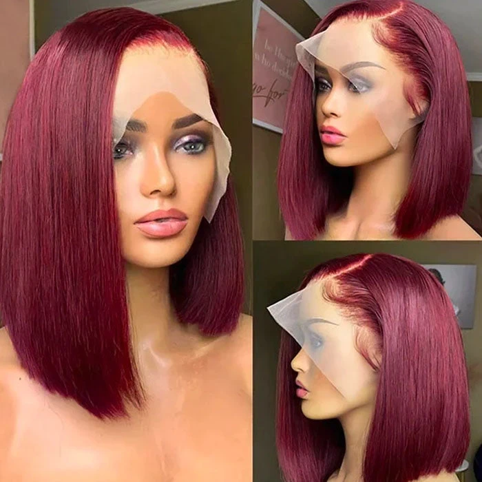 99J Burgundy 13x4 Short Bob Lace Front Wigs For Black Women Pre Plucked Glueless Human Hair Wigs 3 99J Burgundy 13x4 Short Bob Lace Front Wigs For Black Women Pre Plucked Glueless Human Hair Wigs