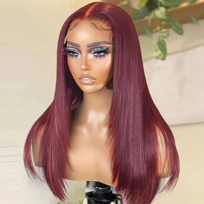 #99J Burgundy Layered Cut Straight Wigs 13x4 HD Lace Frontal Human Hair Wigs 8 #99J Burgundy Layered Cut Straight Wigs 13x4 HD Lace Frontal Human Hair Wigs - Image 6