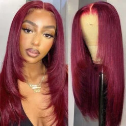 #99J Burgundy Layered Cut Straight Wigs 13x4 HD Lace Frontal Human Hair Wigs 13 #99J Burgundy Layered Cut Straight Wigs 13x4 HD Lace Frontal Human Hair Wigs -Ethereal Hair Shop 99j burgundy Layered Cut lace wigs 3