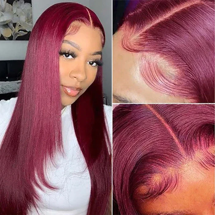 #99J Burgundy Layered Cut Straight Wigs 13x4 HD Lace Frontal Human Hair Wigs 7 #99J Burgundy Layered Cut Straight Wigs 13x4 HD Lace Frontal Human Hair Wigs - Image 5