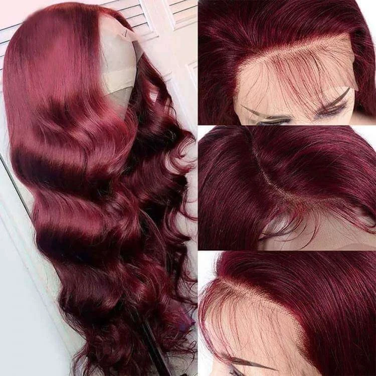 99J Straight/Body Wave 13x4 Burgundy HD Lace Front Pre Plucked Colored Human Hair Wigs For Women 5 99J Straight/Body Wave 13x4 Burgundy HD Lace Front Pre Plucked Colored Human Hair Wigs For Women - Image 3
