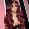 99J Burgundy Curtain Bangs Wigs Body Wave 13x4/13x6 HD Lace Glueless Wigs -Ethereal Hair Shop 99j burgundy curtain bangs wigs 8