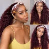 99J Burgundy Color Headband Wigs Deep Wave Human Hair -Ethereal Hair Shop 99j headband wig 1