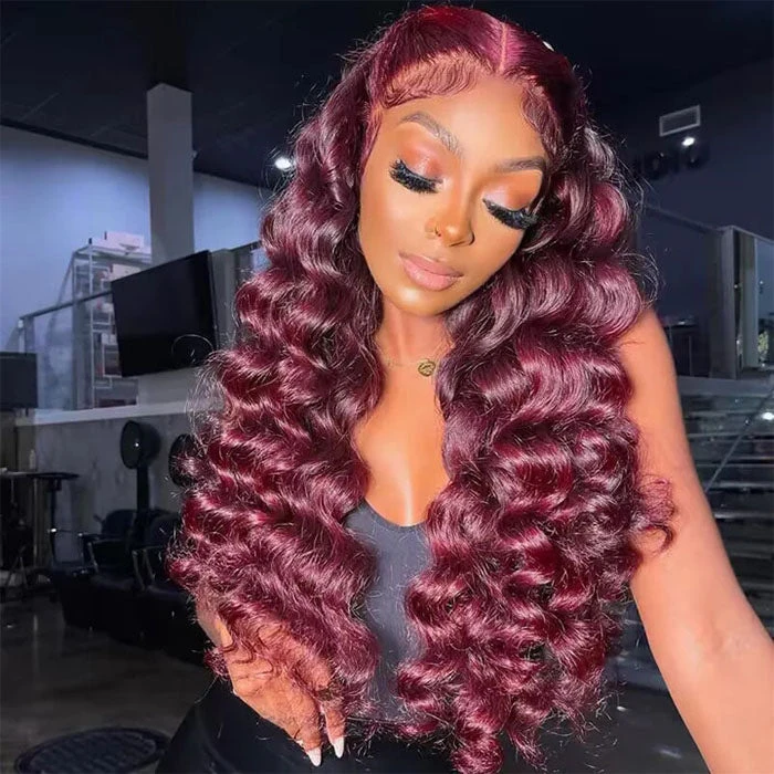 99J Burgundy Colored Human Hair Wigs Loose Wave 13x4 13x6 HD Lace Frontal Wigs 7 99J Burgundy Colored Human Hair Wigs Loose Wave 13x4 13x6 HD Lace Frontal Wigs - Image 5
