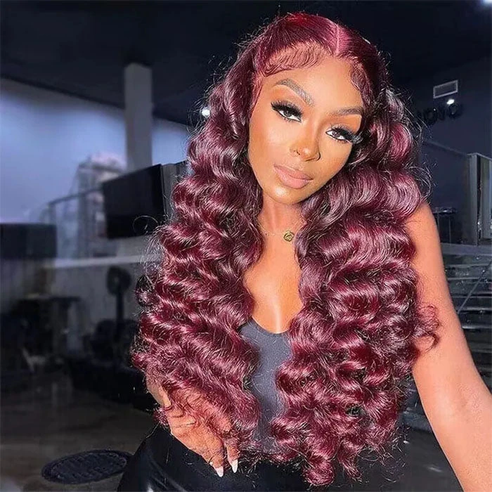 99J Burgundy Colored Human Hair Wigs Loose Wave 13x4 13x6 HD Lace Frontal Wigs 8 99J Burgundy Colored Human Hair Wigs Loose Wave 13x4 13x6 HD Lace Frontal Wigs - Image 6