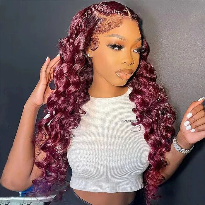 99J Burgundy Colored Human Hair Wigs Loose Wave 13x4 13x6 HD Lace Frontal Wigs 4 99J Burgundy Colored Human Hair Wigs Loose Wave 13x4 13x6 HD Lace Frontal Wigs - Image 2