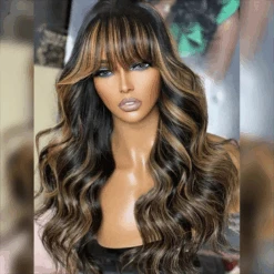 Blonde Highlights Body Wave Human Hair Wigs With Bangs Glueless 13*4 HD Lace Front Wigs -Ethereal Hair Shop A992d47cd6b694478b990fe9240abb389T
