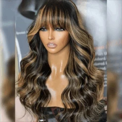 Blonde Highlights Body Wave Human Hair Wigs With Bangs Glueless 13*4 HD Lace Front Wigs -Ethereal Hair Shop Ada5252bb101049869757b14fbe59e0cdk