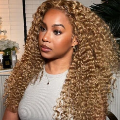 Blonde Curly Wig #27 Color Preplucked 13x4 Frontal HD Lace Wig 100% Human Hair For Women -Ethereal Hair Shop AlwaysAmeera jerry curly lace frontal wig 1