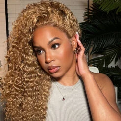 Blonde Curly Wig #27 Color Preplucked 13x4 Frontal HD Lace Wig 100% Human Hair For Women -Ethereal Hair Shop AlwaysAmeera jerry curly lace frontal wig 5