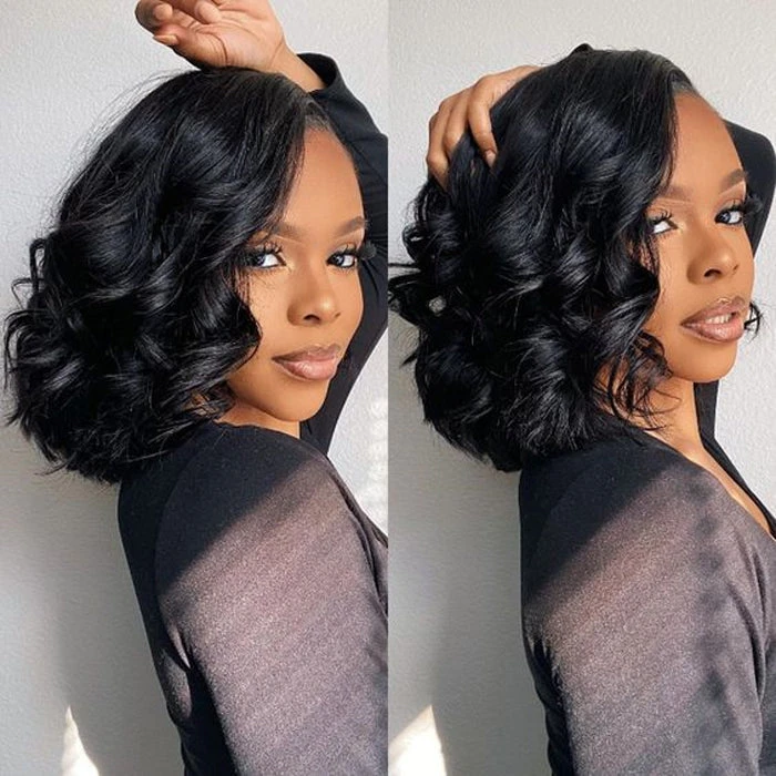 Asymmetrical Side Part Bob Wigs Body Wave Glueless HD Lace Front Wigs 220% Density 5 Asymmetrical Side Part Bob Wigs Body Wave Glueless HD Lace Front Wigs 220% Density - Image 3