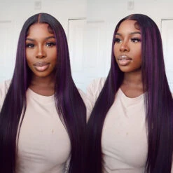 Balayage Purple Highlight Lace Front Wigs 13x4 Transparent HD Lace Human Hair Wigs -Ethereal Hair Shop Balayage Purple Highlight