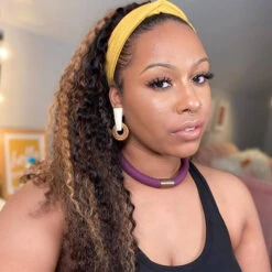 1B/27 Highlighted Curly Human Hair Headband Wig -Ethereal Hair Shop CurlyHumanHairHeadbandWig