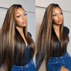 Balayage Highlight 1B/30 Straight Pre Plucked Natural Hairline 13x6 Full Lace Frontal Human Hair Wigs 16 Balayage Highlight 1B/30 Straight Pre Plucked Natural Hairline 13x6 Full Lace Frontal Human Hair Wigs -Ethereal Hair Shop Highlight straight wig 1b 30 1 1