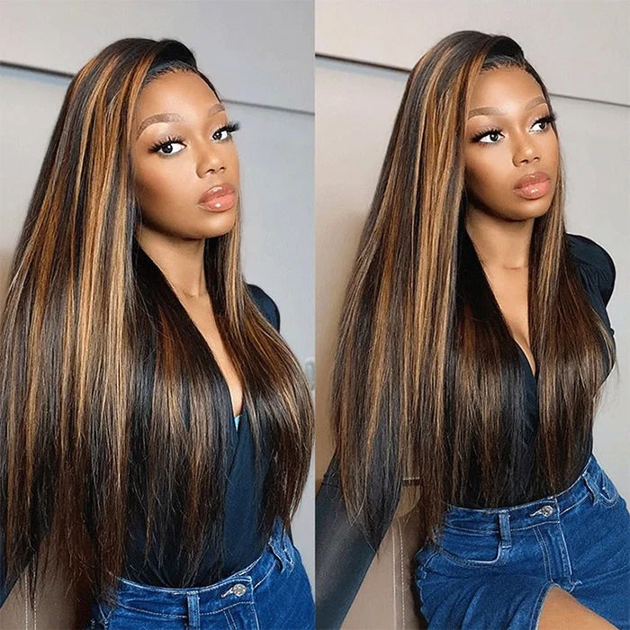 Balayage Highlight 1B/30 Straight Pre Plucked Natural Hairline 13x6 Full Lace Frontal Human Hair Wigs 7 Balayage Highlight 1B/30 Straight Pre Plucked Natural Hairline 13x6 Full Lace Frontal Human Hair Wigs - Image 5