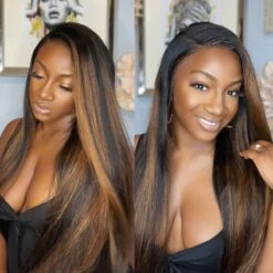 Balayage Highlight 1b/30 Straight HD Lace Frontal Wigs Human Hair Pre Plucked Hairline -Ethereal Hair Shop Highlight straight wig 1b 30 1 5 0ae81bee c5dc 469e aba4 e79ed580d2ab