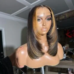 Layer Cut Glueless Wigs Ombre Highlight Straight Bob Human Hair Classic HD Lace Wigs -Ethereal Hair Shop Layer Cut Ombre Highlight Straight Bob Wigs 1