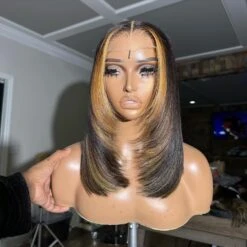 Glueless Layered Cut Straight Bob Lace Front Human Hair Wigs Ombre Highlight Colored Lace Frontal Wig -Ethereal Hair Shop Layer Cut Ombre Highlight Straight Bob Wigs 2 20a5e7ac 4578 4c9a ac1d b82fa9401b52