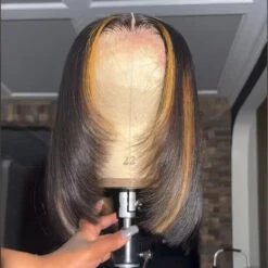 Layer Cut Glueless Wigs Ombre Highlight Straight Bob Human Hair Classic HD Lace Wigs -Ethereal Hair Shop Layer Cut Ombre Highlight Straight Bob Wigs 4