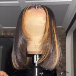 Layer Cut Glueless Wigs Ombre Highlight Straight Bob Human Hair Classic HD Lace Wigs -Ethereal Hair Shop Layer Cut Ombre Highlight Straight Bob Wigs 5