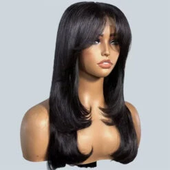 Layered Straight Curtain Bang Wig Ready Go Glueless 13x4 Lace Wig With Pre Bleached& Pre Cut 16 Layered Straight Curtain Bang Wig Ready Go Glueless 13x4 Lace Wig With Pre Bleached& Pre Cut -Ethereal Hair Shop Layered straight curtain bangs wigs 11