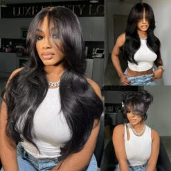Layered Straight Curtain Bang Wig Ready Go Glueless 13x4 Lace Wig With Pre Bleached& Pre Cut 18 Layered Straight Curtain Bang Wig Ready Go Glueless 13x4 Lace Wig With Pre Bleached& Pre Cut -Ethereal Hair Shop Layered straight curtain bangs wigs 3