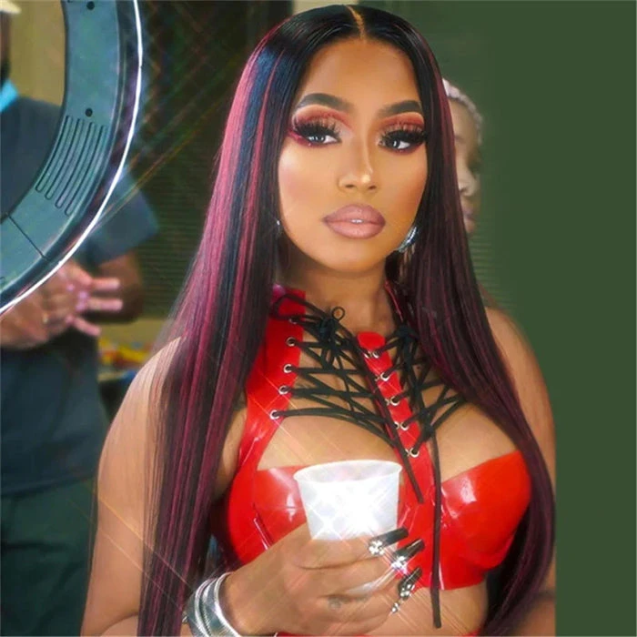 Black Wig With 99J Burgundy Highlight Mixed Colored 13*4/5x5 HD Lace Front Wigs Money Piece Hair 8 Black Wig With 99J Burgundy Highlight Mixed Colored 13*4/5x5 HD Lace Front Wigs Money Piece Hair - Image 6