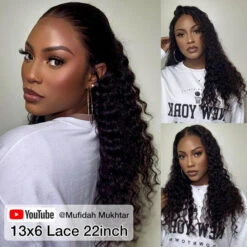 HD Lace Wigs Realistic 13*4 Lace Front Wigs Human Hair Deep Wave Skinlike HD Lace Wig With Invisible Bleached Knots Pre Plucked Hairline -Ethereal Hair Shop Mufidah Mukhtar 13 6 Lace 22inch