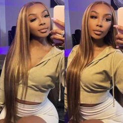 Ready & Go Blonde Highlight Straight Wig Upgrade 8*5 Pre Cut Lace Closure Wigs For Sale #P4/27 Color -Ethereal Hair Shop P st 7