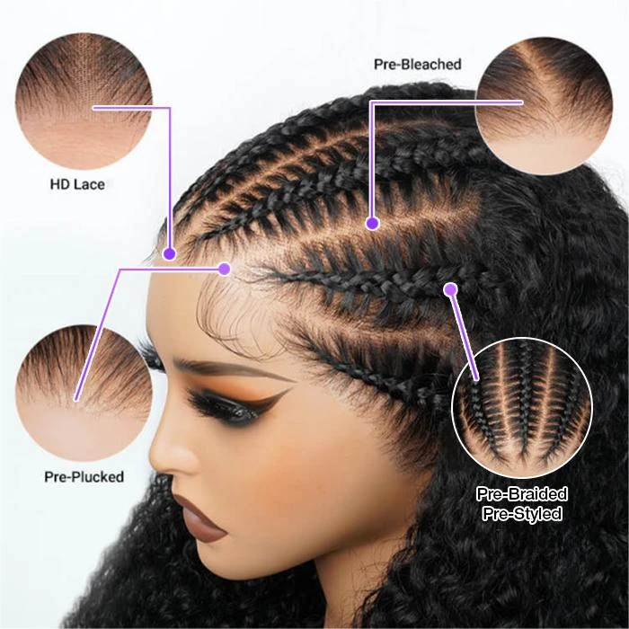 Pre Braided Curly Wig Glueless13x6 Full HD Lace Frontal Wigs With Pre Bleached Knots Ready & Go Wigs 8 Pre Braided Curly Wig Glueless13x6 Full HD Lace Frontal Wigs With Pre Bleached Knots Ready & Go Wigs - Image 6