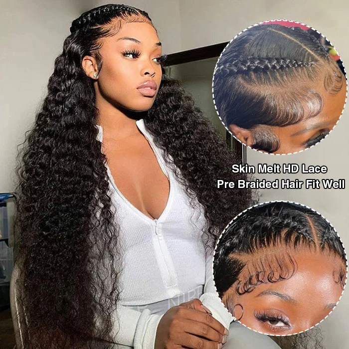 Pre Braided Wig Water Wave Full 13x6 HD Lace Frontal Human Hair Wigs For Women 4 Pre Braided Wig Water Wave Full 13x6 HD Lace Frontal Human Hair Wigs For Women - Image 2