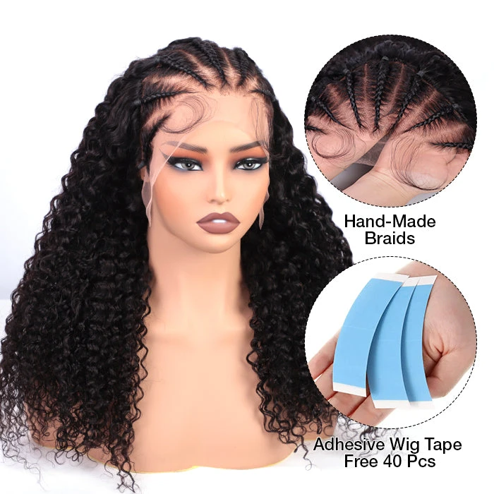 Pre Braided Curly Wig 13x4 Skin Melt HD Lace Frontal Wigs With Pre Bleached Knots Glueless Wigs 3 Pre Braided Curly Wig 13x4 Skin Melt HD Lace Frontal Wigs With Pre Bleached Knots Glueless Wigs