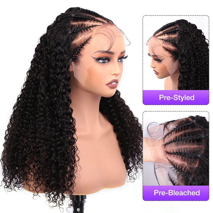 Pre Braided Curly Wig 13x4 Skin Melt HD Lace Frontal Wigs With Pre Bleached Knots Glueless Wigs 4 Pre Braided Curly Wig 13x4 Skin Melt HD Lace Frontal Wigs With Pre Bleached Knots Glueless Wigs - Image 2