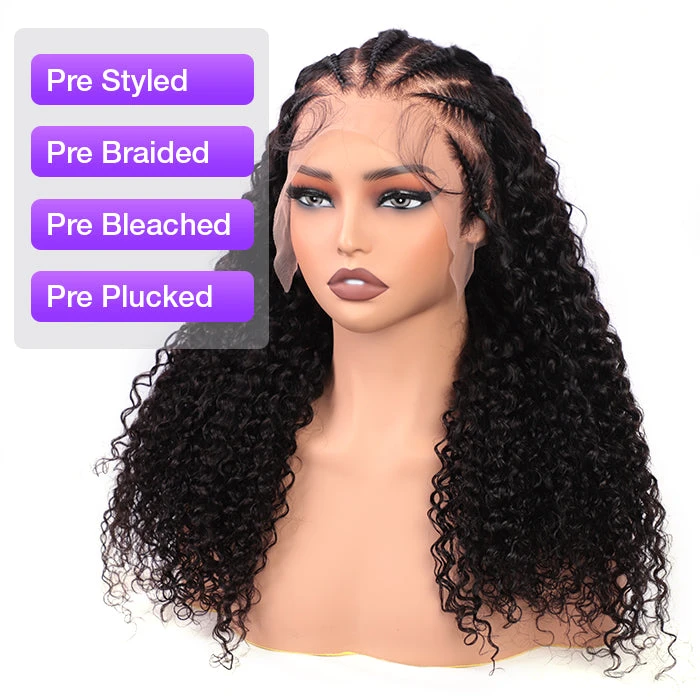 Pre Braided Curly Wig 13x4 Skin Melt HD Lace Frontal Wigs With Pre Bleached Knots Glueless Wigs 5 Pre Braided Curly Wig 13x4 Skin Melt HD Lace Frontal Wigs With Pre Bleached Knots Glueless Wigs - Image 3
