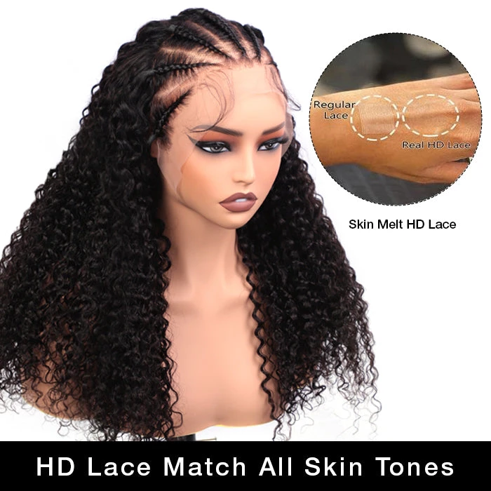 Pre Braided Curly Wig 13x4 Skin Melt HD Lace Frontal Wigs With Pre Bleached Knots Glueless Wigs 6 Pre Braided Curly Wig 13x4 Skin Melt HD Lace Frontal Wigs With Pre Bleached Knots Glueless Wigs - Image 4