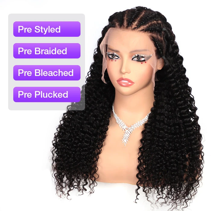 Pre Braided Curly Wig Glueless13x6 Full HD Lace Frontal Wigs With Pre Bleached Knots Ready & Go Wigs 4 Pre Braided Curly Wig Glueless13x6 Full HD Lace Frontal Wigs With Pre Bleached Knots Ready & Go Wigs - Image 2