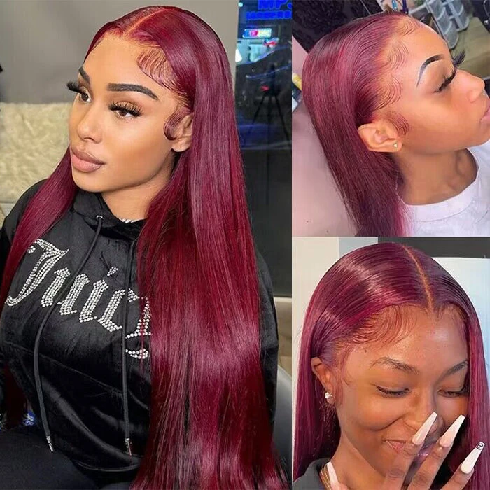 99J Burgundy Color Glueless 5x5 HD Lace Closure Wigs Human Hair 180% Density 8 99J Burgundy Color Glueless 5x5 HD Lace Closure Wigs Human Hair 180% Density - Image 6
