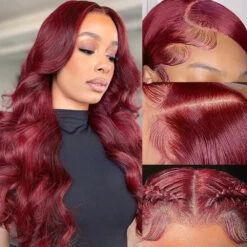 99J Burgundy Color Glueless 5x5 HD Lace Closure Wigs Human Hair 180% Density