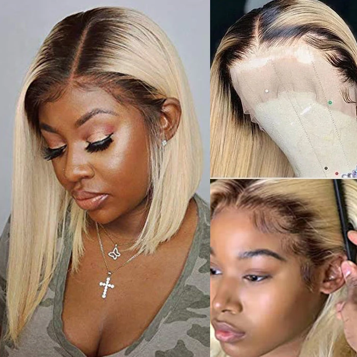 Ombre 613 Blonde Straight Bob Lace Front Wig 13X4 Lace Front Human Hair Wigs For Women 9 Ombre 613 Blonde Straight Bob Lace Front Wig 13X4 Lace Front Human Hair Wigs For Women - Image 7