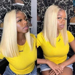 Ombre 613 Blonde Straight Bob Lace Front Wig 13X4 Lace Front Human Hair Wigs For Women 21 Ombre 613 Blonde Straight Bob Lace Front Wig 13X4 Lace Front Human Hair Wigs For Women -Ethereal Hair Shop T1b4 613 5
