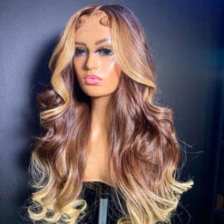 T4/27 Ombre Wigs with Blonde Skunk Stripe Body Wave 13*4/4*4 Lace Front Wig Ombre Blonde Highlight Human Hair Wigs 11 T4/27 Ombre Wigs with Blonde Skunk Stripe Body Wave 13*4/4*4 Lace Front Wig Ombre Blonde Highlight Human Hair Wigs -Ethereal Hair Shop T4 27 3