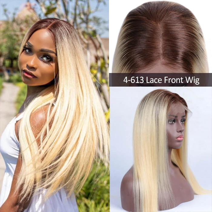 613 Blonde Wig With Brown Roots Ombre 4/613 Color 13x4 HD Lace Front Human Hair Wigs 180% Density 10 613 Blonde Wig With Brown Roots Ombre 4/613 Color 13x4 HD Lace Front Human Hair Wigs 180% Density - Image 8