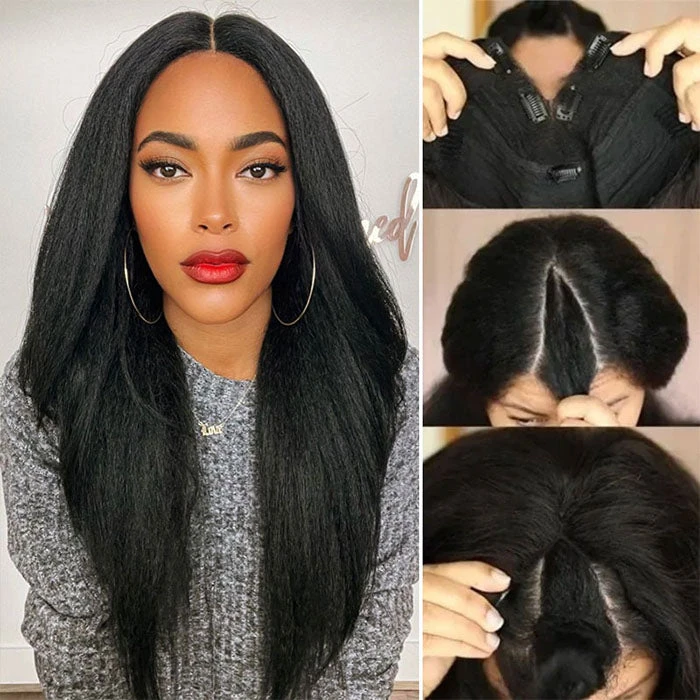 V/U Part Wig Natural Kinky Straight Glueless Wigs 100% Human Hair Meets Real Scalp Natural Density 4 V/U Part Wig Natural Kinky Straight Glueless Wigs 100% Human Hair Meets Real Scalp Natural Density - Image 2